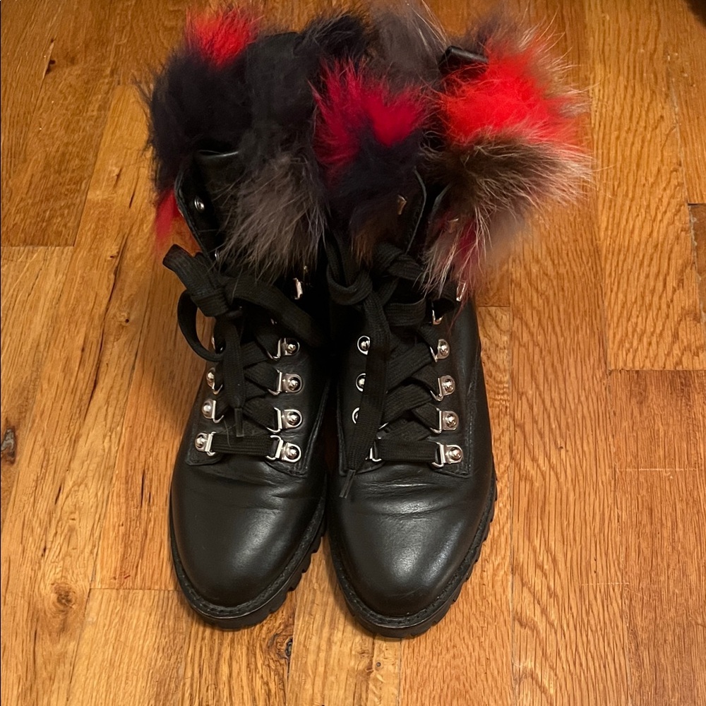 Rebecca Minkoff Black Boots with Red Fur Trim